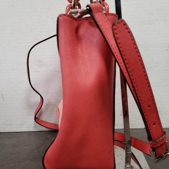 MICHAEL Michael Kors Cynthia North South Satchel Chevron Coral 2 way bag - Picture 3 of 8